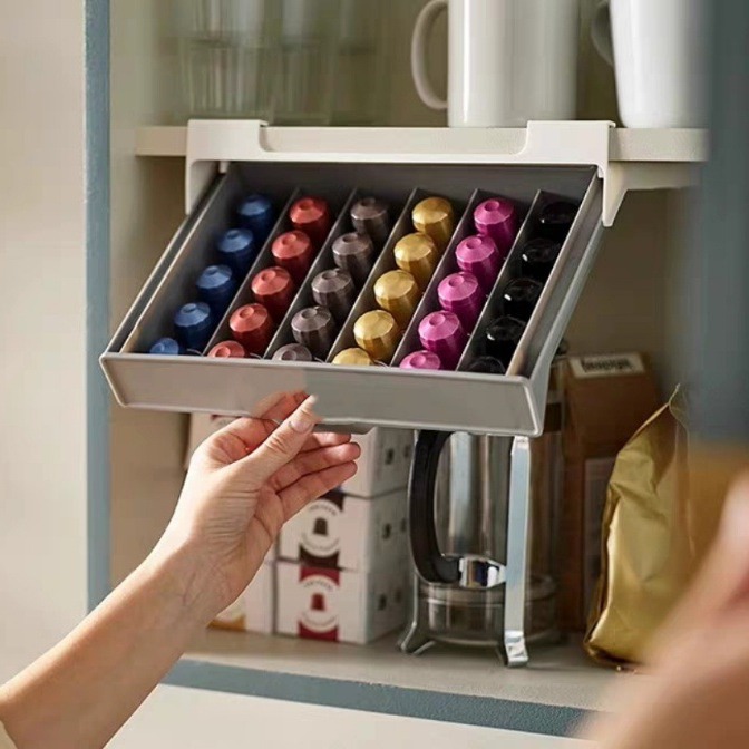 Coffee Capsule Holder - Kaffeekapselhalter Kapsel-Kaffee-Teebeutel Aufbewahrungsregal Schubladenorganizer Ohne Bohren