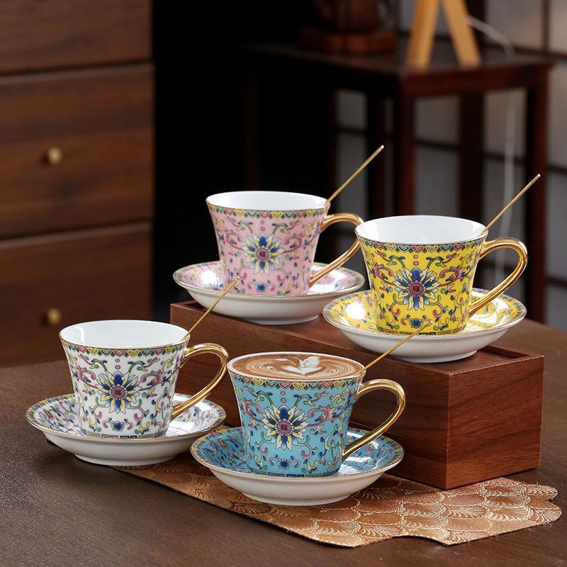Coffee Tea English - 180ml Europäische Keramik-Kaffeetasse mit Untertasse und