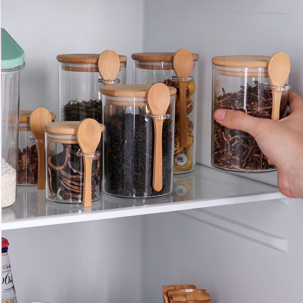 Coffee Tea Canister Set - Luftdichte Lebensmittel-Aufbewahrungsbehälter aus Kunststoff mit Holzlöffel
