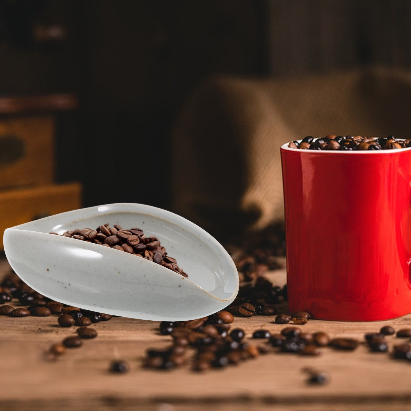 Coffee Tea And Bean Leaf - Keramik-Kaffeebohnen-Dosierschale Multifunktions-Wägebecher für Espressobohnen, Teeblätter, Präzisionsmessung,