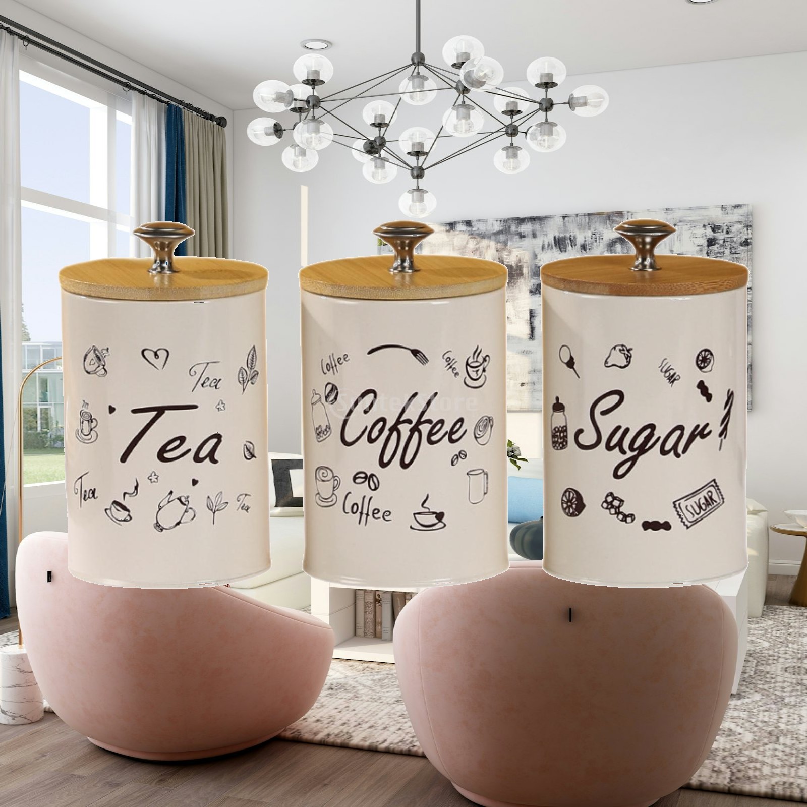 Coffee Tea Canister Set - Landhaus Kaffee Tee Zucker Vorratsdosen-Set Küchendekoration