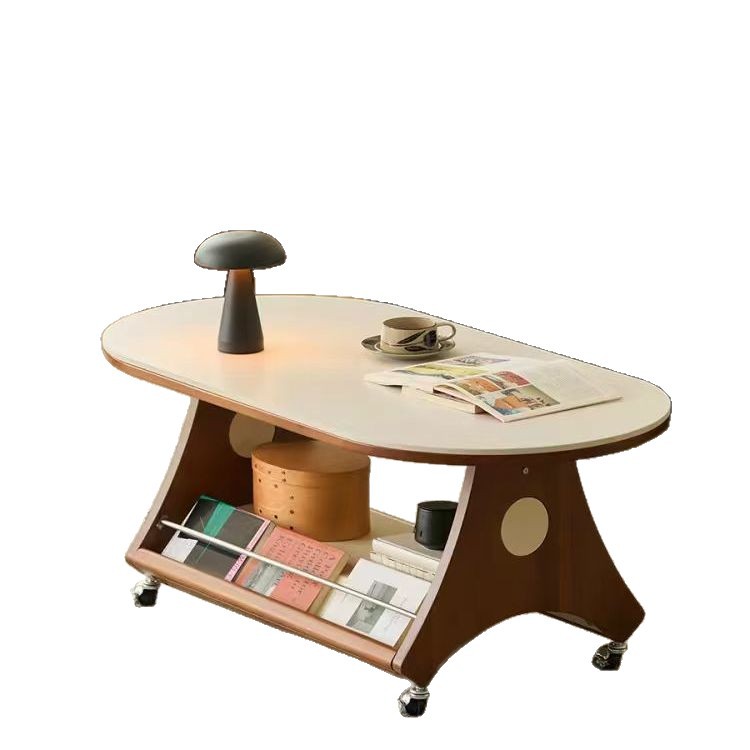 Coffee And Tea-Za - Mobiler Wohnzimmer-Couchtisch, antiker Massivholz-Teetisch, Steinplatte, schlicht,