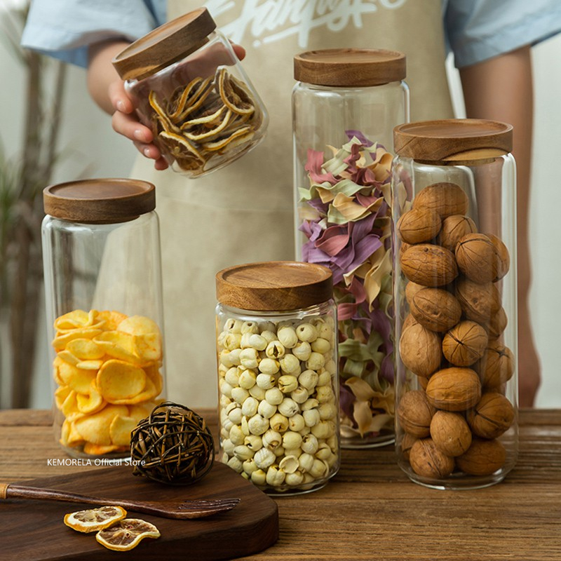 Coffee Tea Canister Set - Luftdichter Glaskanister mit Holzdeckel, für die
