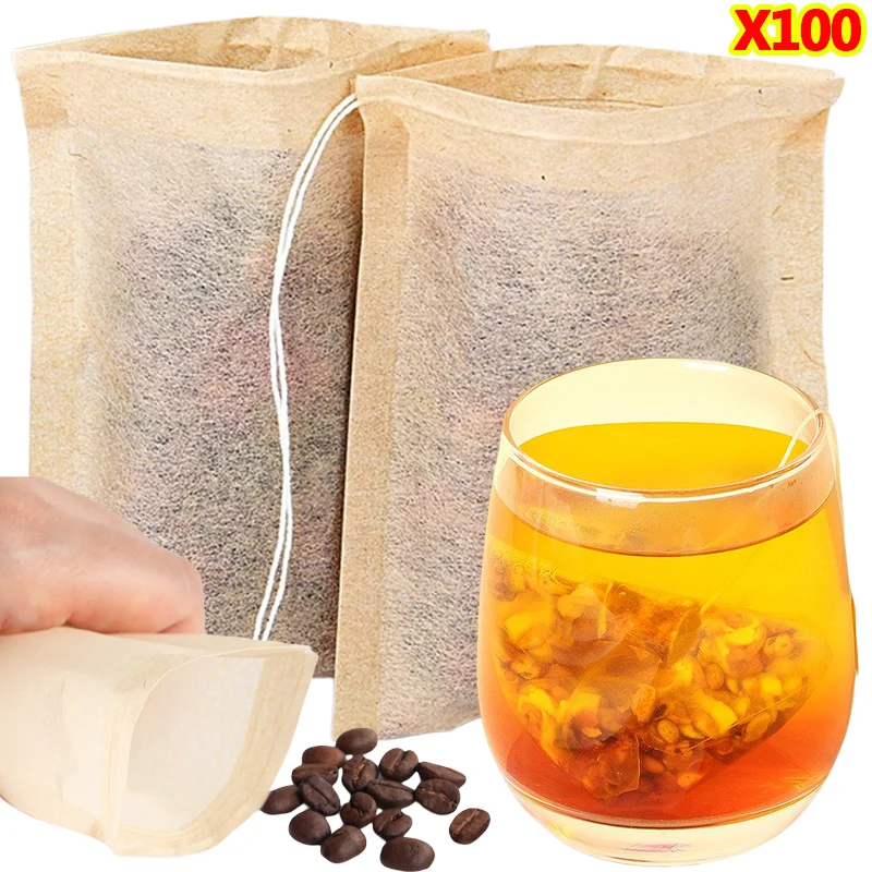 Coffee Tea And Bean Leaf - 100 Stück Teebeutel mit Kordelzugfilter, leere