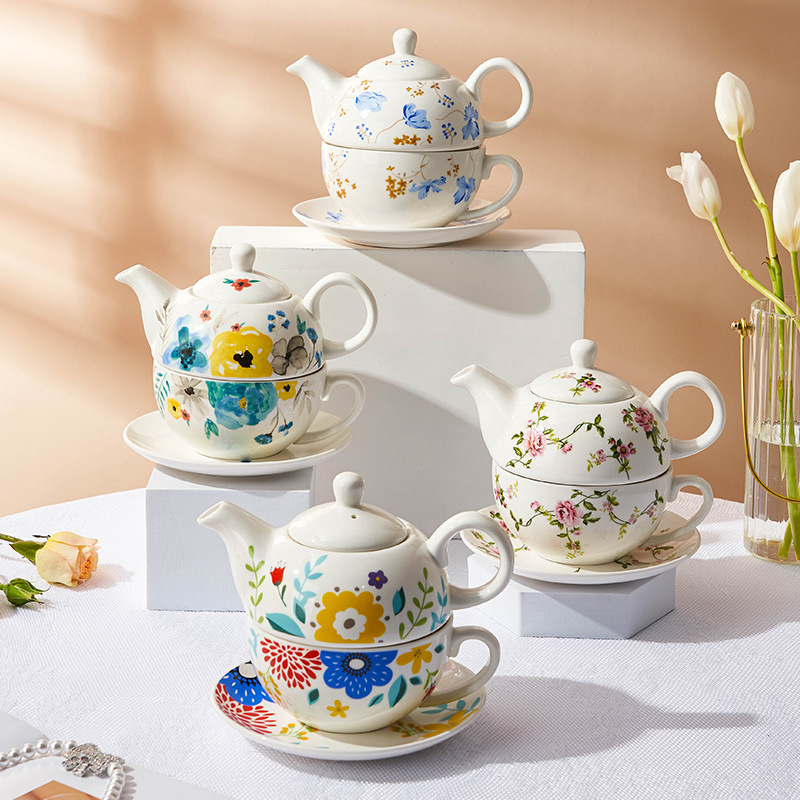 Coffee Tea English - Mutter-Sohn-Teekannen-Set, einzelne Kaffeekanne aus englischer Keramik,