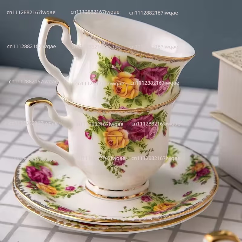 Coffee Tea English - Europäisches Knochenporzellan-Kaffeeservice mit Goldverzierung, Englisches Kaffee-