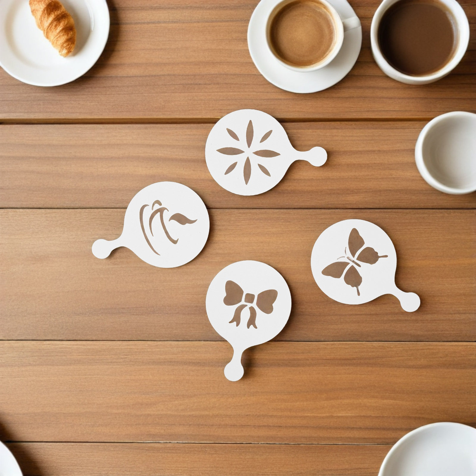 Coffee Stencil Art - 8 Stück Kaffee-Latte-Art-Schablonen, wiederverwendbare Kunststoffvorlagen für