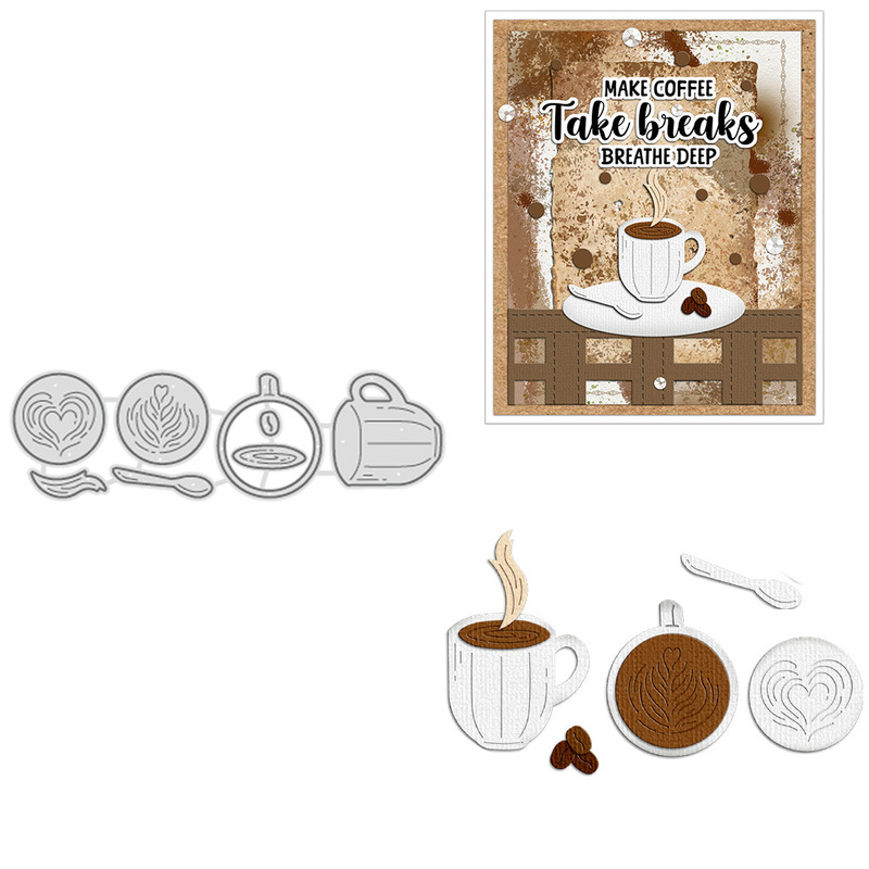 Coffee Stencil Art - Herz-Latte-Art Kaffeetasse Kaffeebohnenlöffel Metall-Stanzformen Schablone DIY
