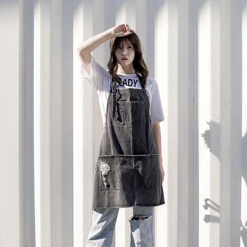 Coffee Tea Gardens - Japanische Schürzen aus gewaschenem Baumwoll-Denim, vergrößertes