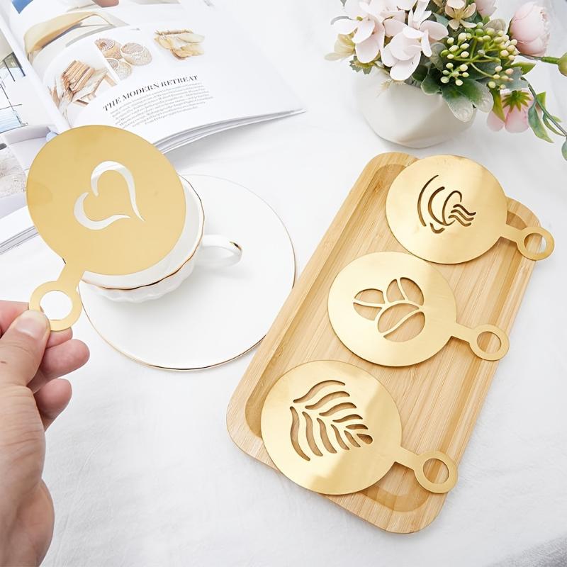 Coffee Stencil Art - 4 Stück/Set Edelstahl-Schablonen mit Kaffeemotiven für