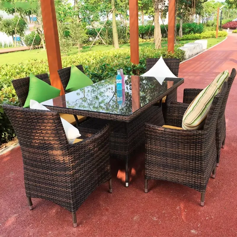 Coffee Tea Gardens - Outdoor-Rattan-Tisch-und-Stuhl-Kombination Freizeit-Balkon-Innenhof-Milchtee-Kaffee-Gartenmöbel-Set