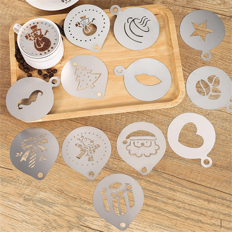 Coffee Stencil Art - 12 Stück Edelstahl Cafe Schaumstoff Vorlage