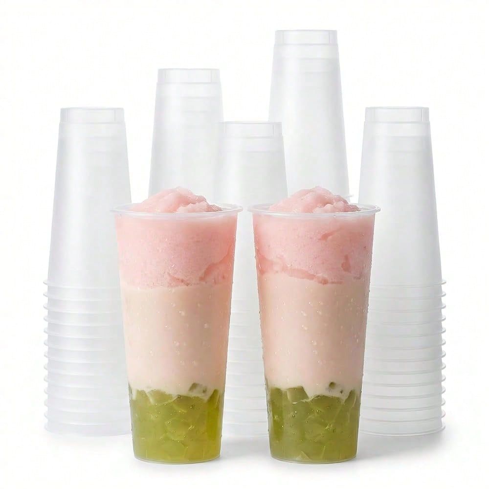 Coffee Tea Boba - Gefrostete Hartplastik-Boba-Tea-Becher, 16-24 Unzen Großpackung Plastikbecher