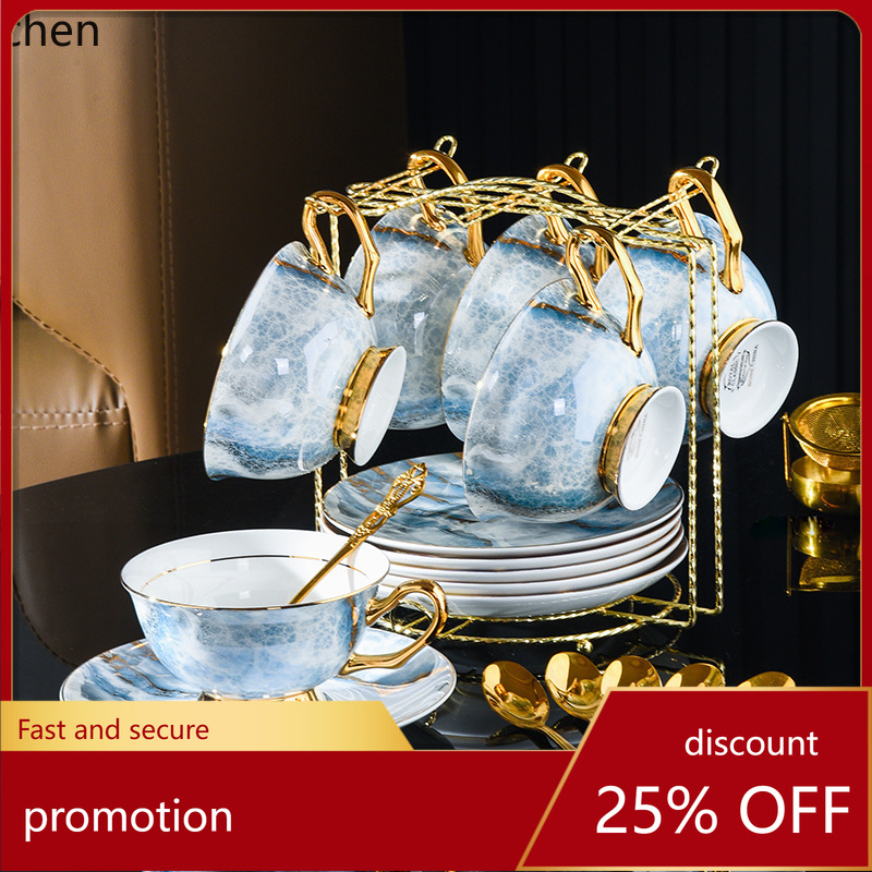 Coffee Tea Set - HXL Hochwertiges Knochenporzellan-Untertassenset, europäisches Kaffee- und