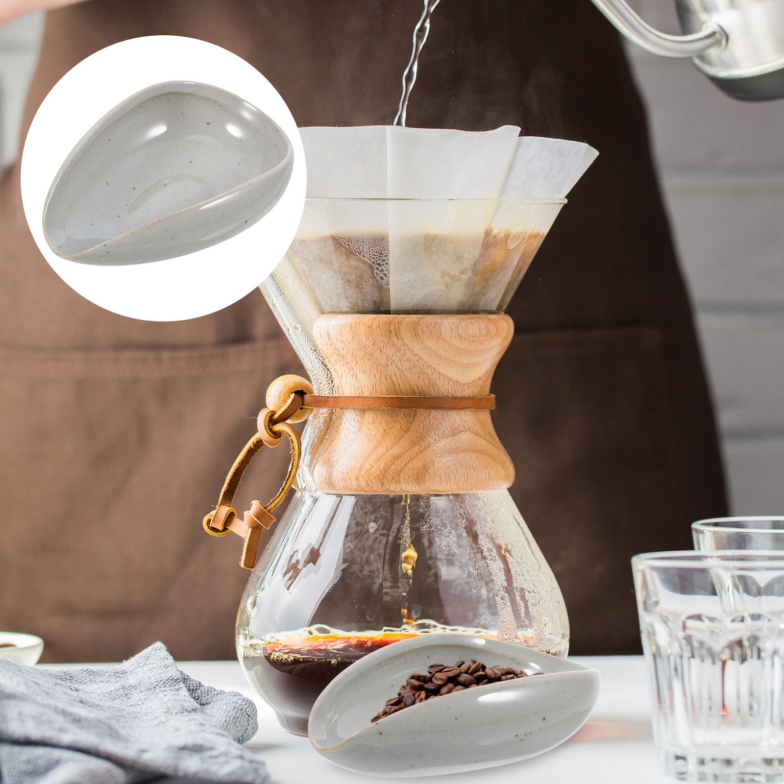 Coffee Tea And Bean Leaf - Keramik-Kaffeebohnenablage, Multifunktions-Dosierbecher, Wiegekelle, Messschale, Halter für