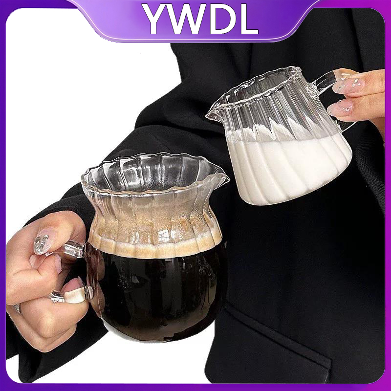 Coffee Tea Creamer - Milchkännchen aus hochwertigem Borosilikatglas mit Streifenmuster,