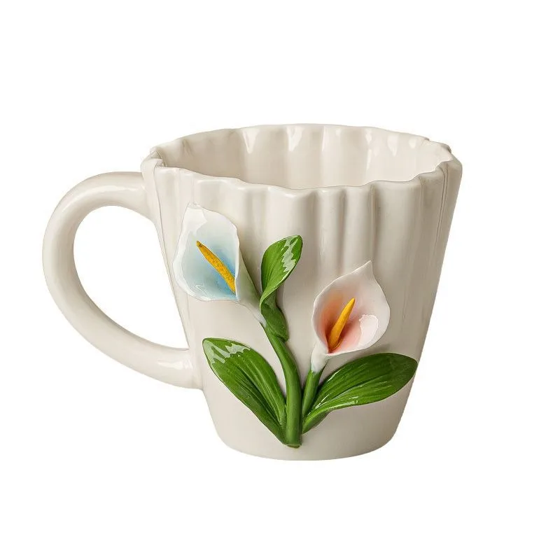 Valley Tea And Coffee - Kreative Maiglöckchen-Keramik-Kaffeetasse mit dreidimensionalem Relief, Paartasse,