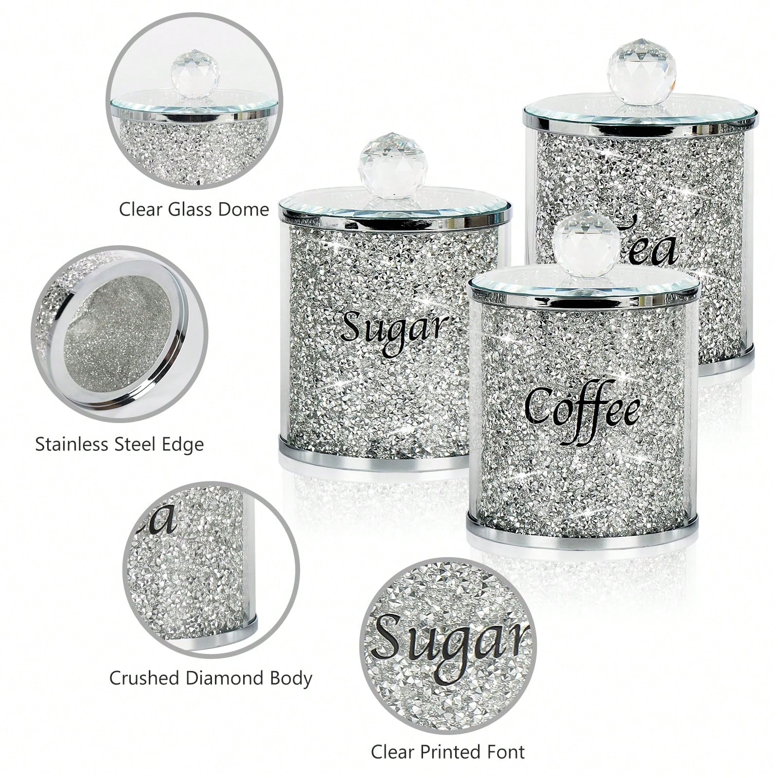Coffee Tea Canister Set - Kaffee-Zucker-Tee-Dosen-Set, glitzerndes, diamantgeschliffenes Küchen-Aufbewahrungsset, 4-teiliges Set