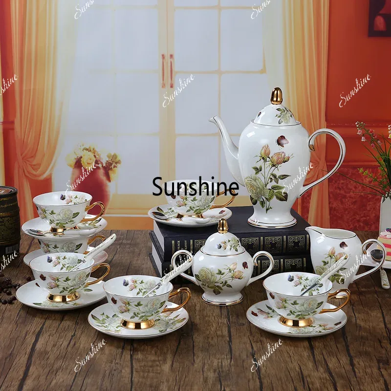 Coffee Tea Creamer - Kaffeeset aus Knochenporzellan im Kamelien-Stil, britisches
