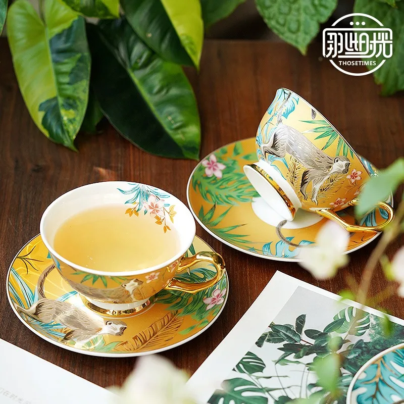 Coffee Tea English - Exquisites Luxus-Keramik-Kaffee- und Untertassenset aus Knochenporzellan,