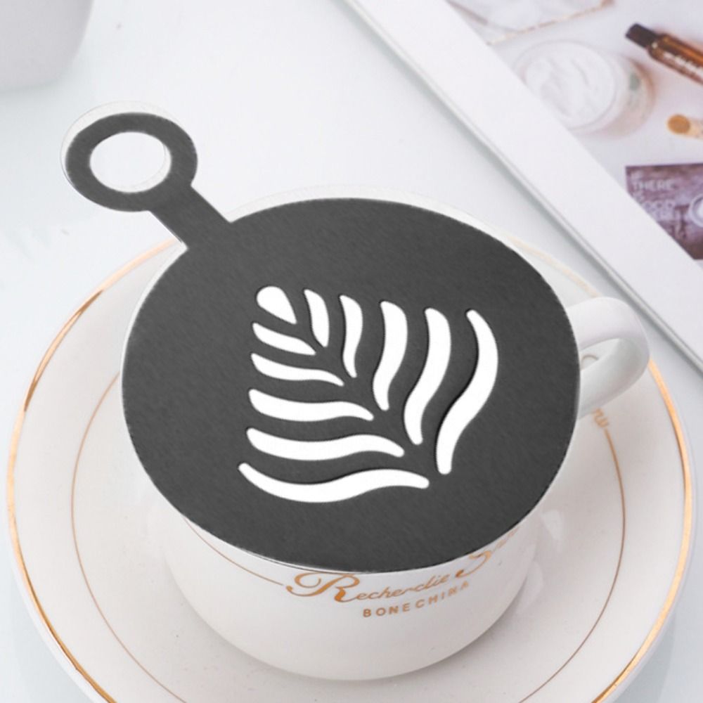 Coffee Stencil Art - 4-teiliges Edelstahl-Latte-Kaffee-Schablonen-Set, wiederverwendbar mit Griff, Kaffee-Latte-Art-Form,
