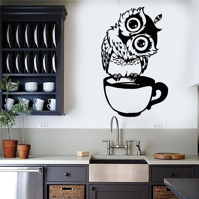 Wallpaper Coffee And Tea - Lustiger Cartoon-Eulen-Aufkleber für Tasse Tee oder