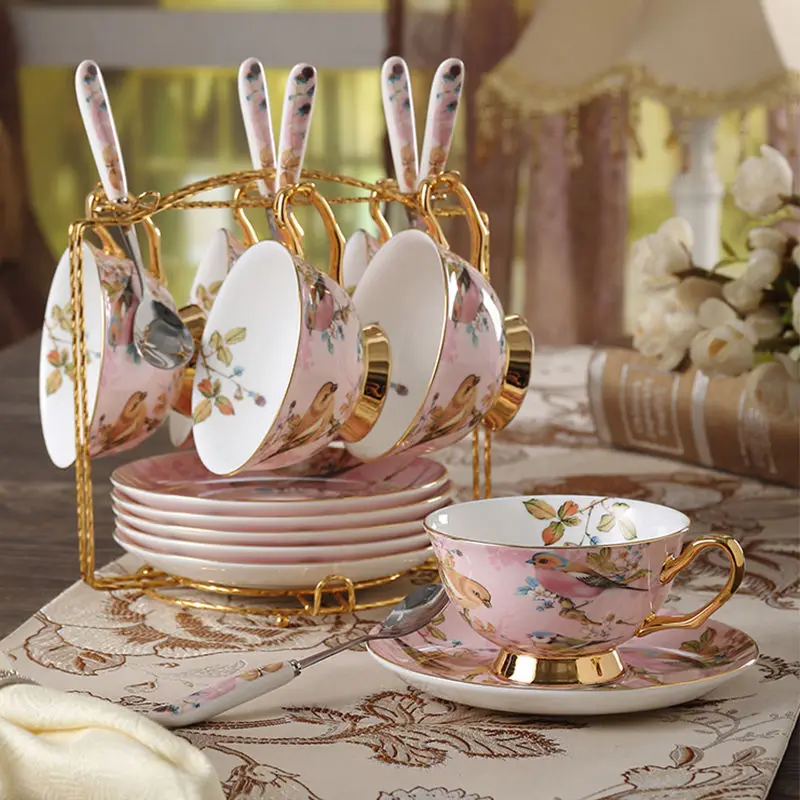 Coffee Tea Set - Knochen china Kaffee Tasse Set Rosa