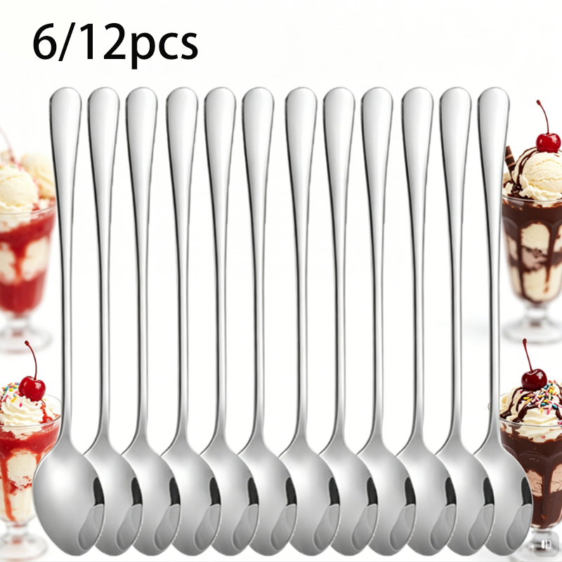 Coffee Tea Boba - 6/12pc1010 Eiscreme-Löffel aus Edelstahl, multifunktionaler Rührlöffel,