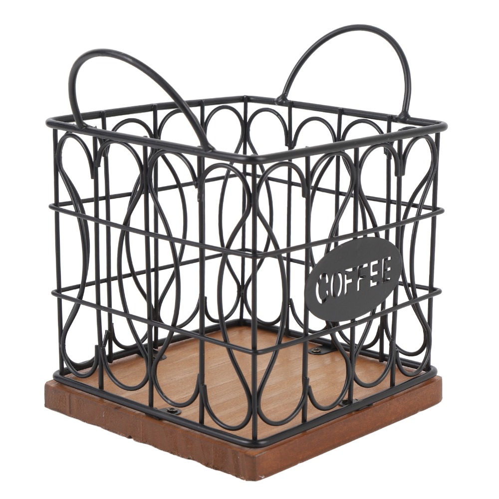 Coffee Capsule Holder - Großer Kaffeepadhalter aus Metallgitter mit Holzsockel,