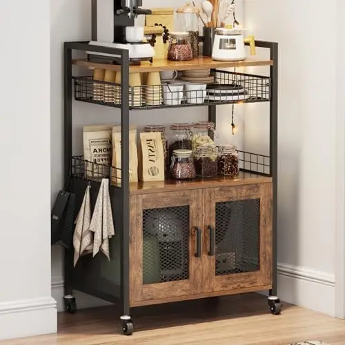 Coffee&Tea House Opinie - Kaffee-Bar-Schrank, 3-stöckiger Kaffeetisch auf Rollen, 91