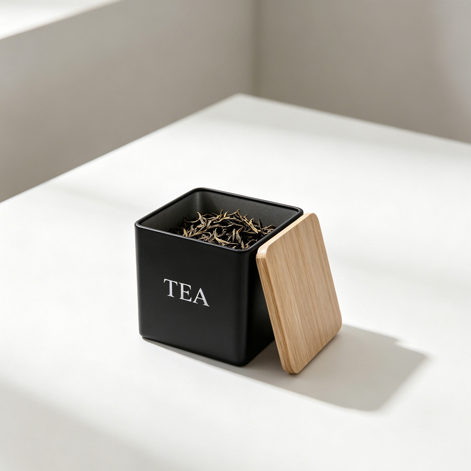 Coffee Tea Canister Set - 3-teiliges Metall-Tee-Kaffee-Zucker-Dosen-Set mit Bambusdeckeln 600ml Quadratische