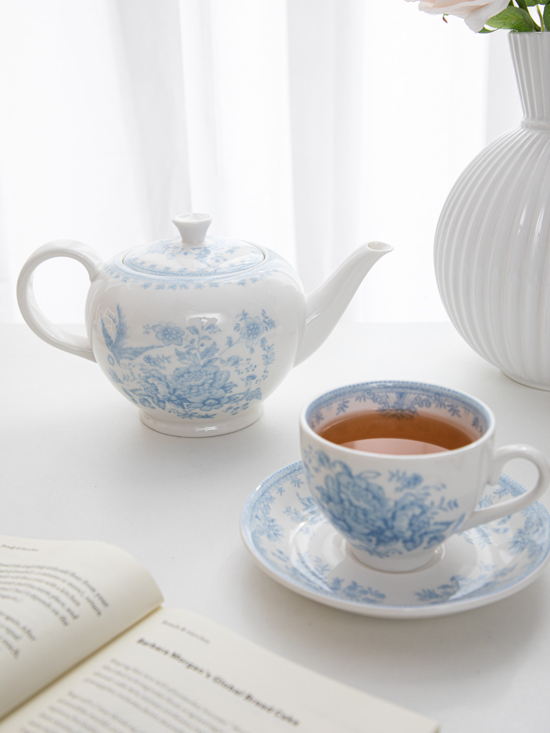 Retro-Set aus blauem Pfingstro – Coffee Tea English Bewertung und Preis