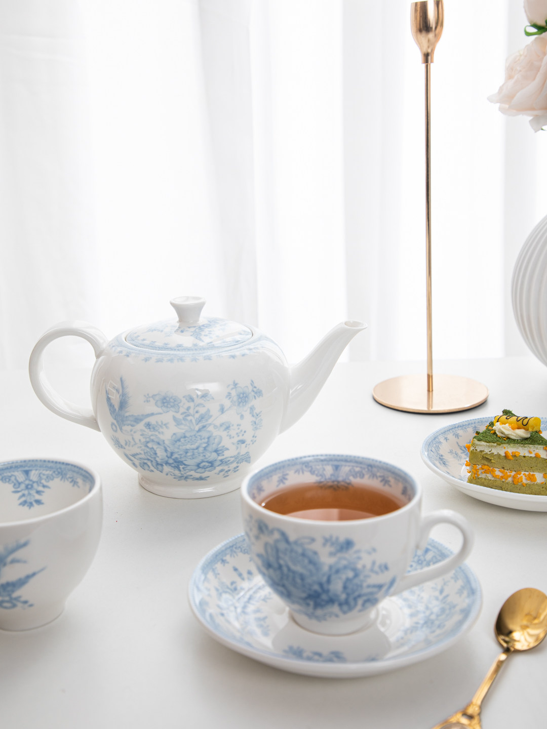 Retro-Set aus blauem Pfingstro – Coffee Tea English Bewertung und Preis
