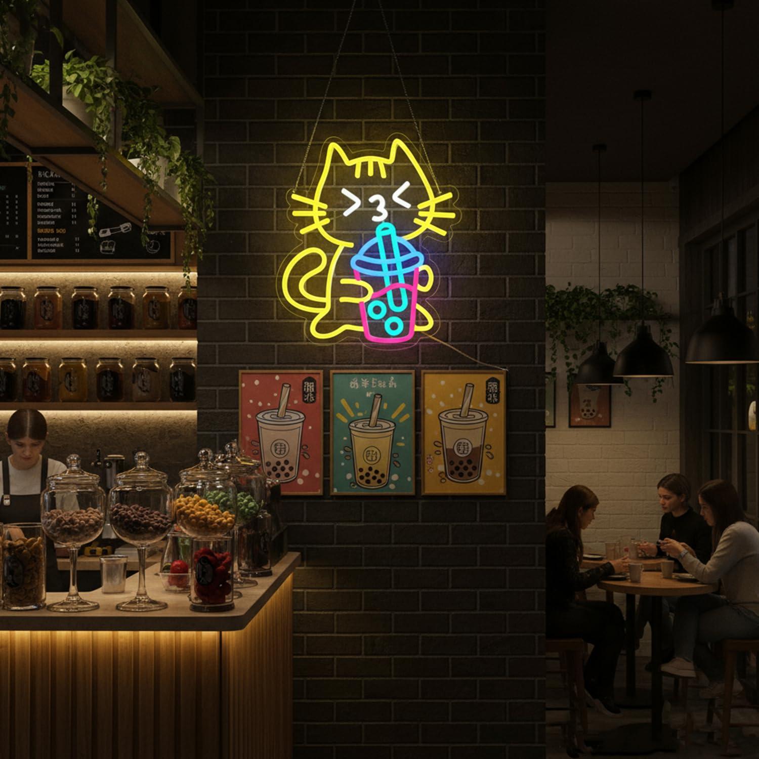 Katzen-Boba-Tee Neonschild Nie – Coffee Tea Boba Bewertung und Preis