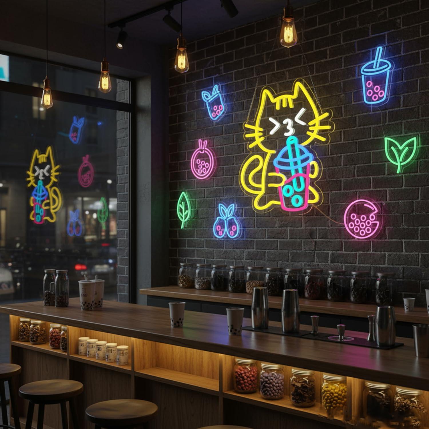 Katzen-Boba-Tee Neonschild Nie – Coffee Tea Boba Bewertung und Preis