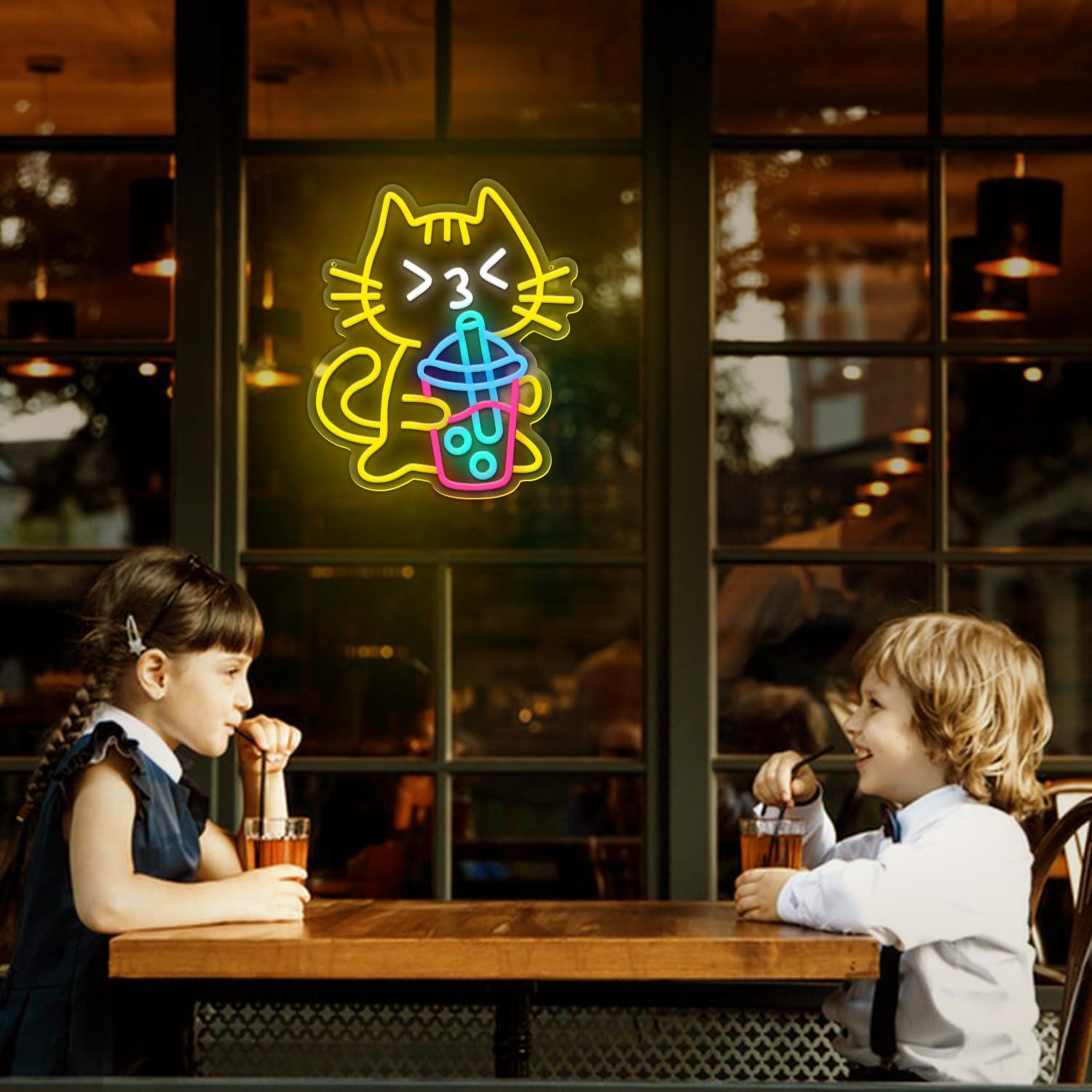 Katzen-Boba-Tee Neonschild Nie – Coffee Tea Boba Bewertung und Preis