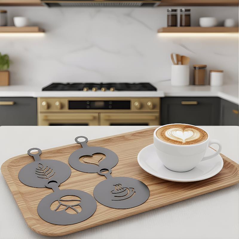 4-teiliges Edelstahl-Kaffee-Sc – Coffee Stencil Art Bewertung und Preis