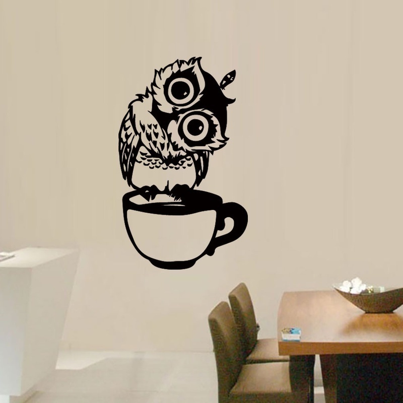 Lustiger Cartoon-Eulen-Aufkleb – Wallpaper Coffee And Tea Bewertung und Preis