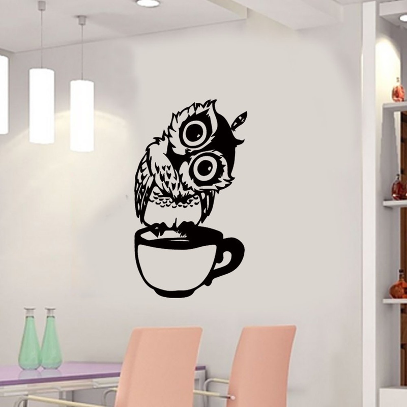 Lustiger Cartoon-Eulen-Aufkleb – Wallpaper Coffee And Tea Bewertung und Preis