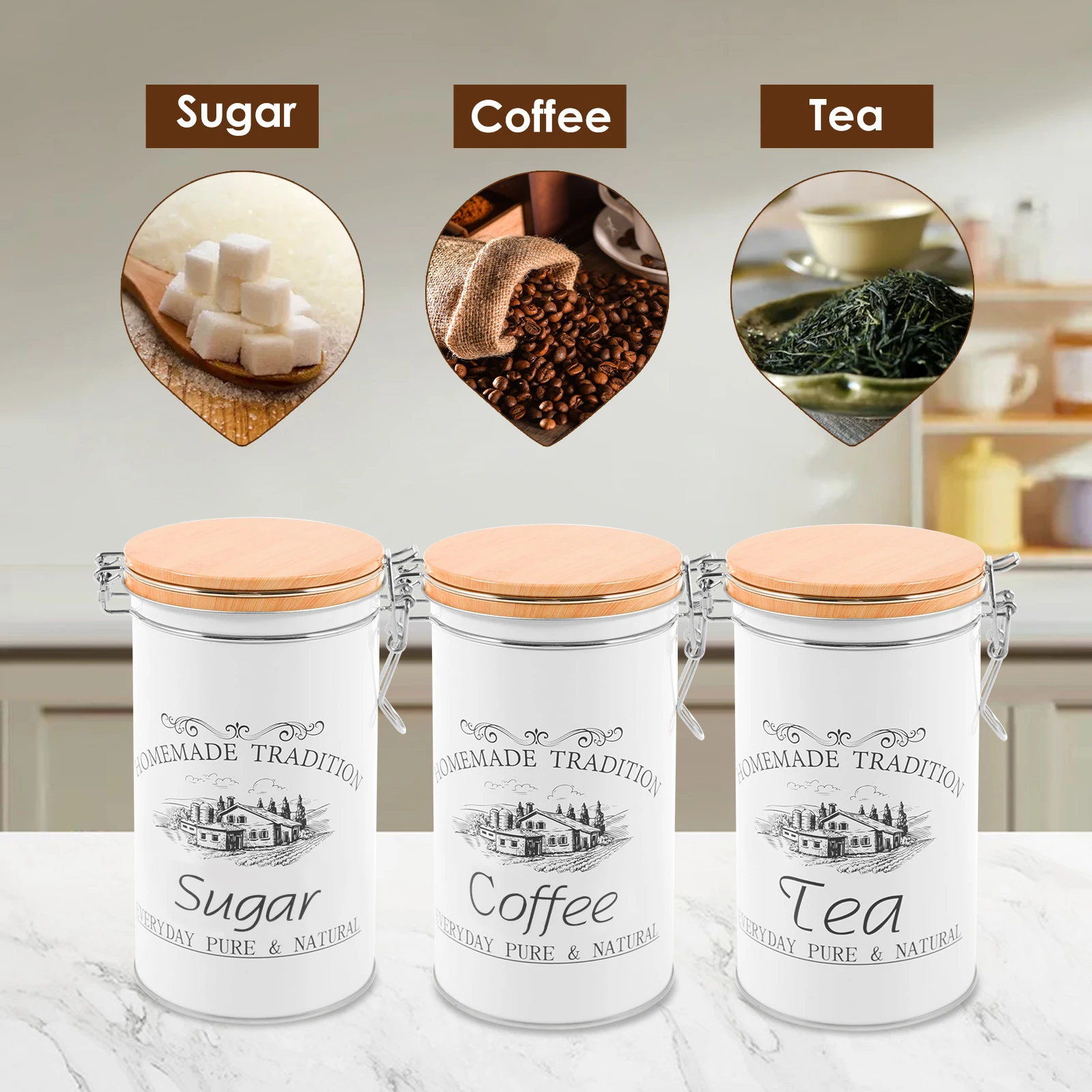 3-teiliges Set Tee-Kaffee-Zuck – Coffee Tea Canister Set Bewertung und Preis